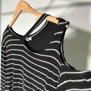 LNA S cut-out cold shoulder t-shirt style long sleeve top, black & white stripe